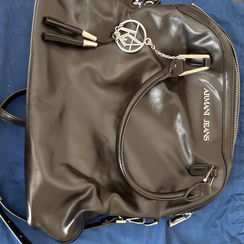 Armani Jeans Glossy Black Shoulder Bag